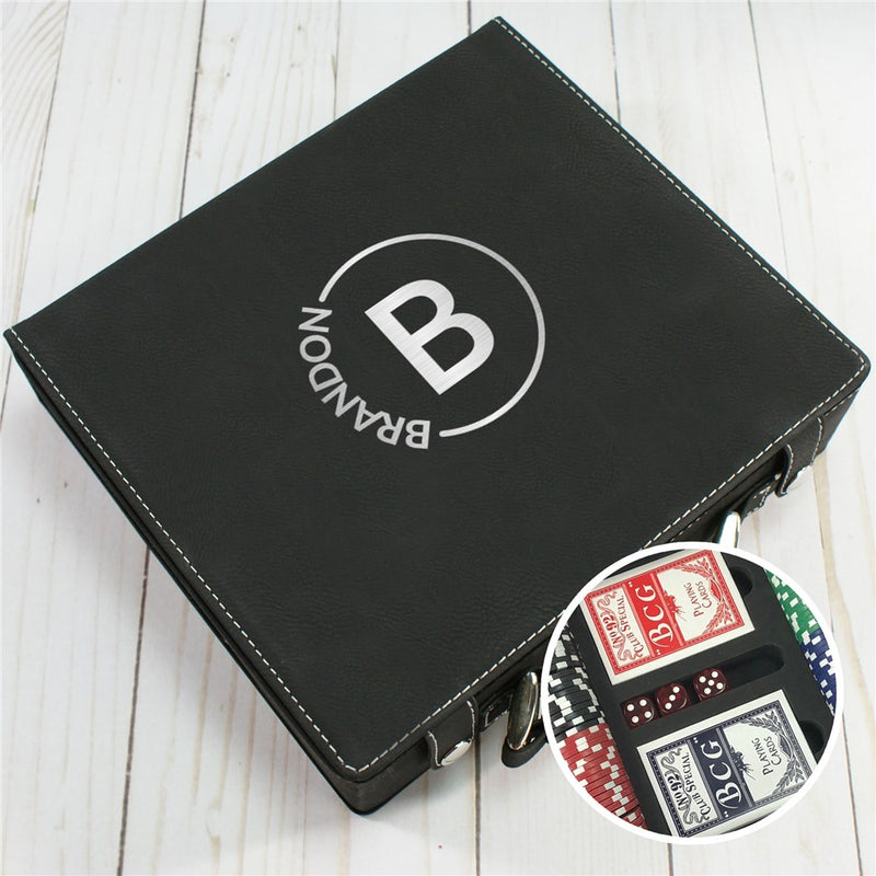 Custom Poker Set for Groomsmen - Engraved Circle Name Design - LED Gift Works
