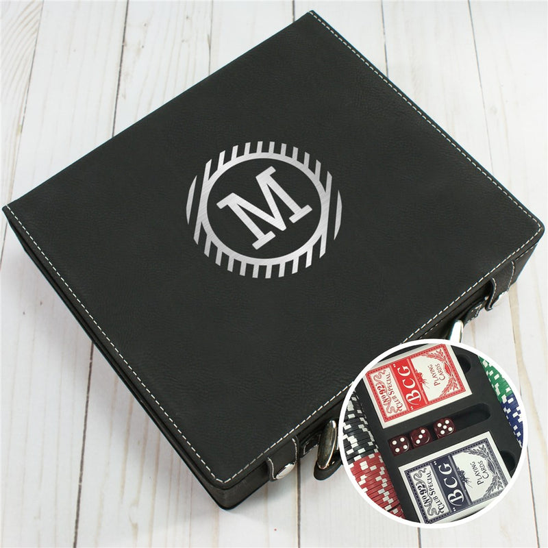 Engraved Poker Set - Groomsmen Gift with Striped Circle Design - LED Gift Works