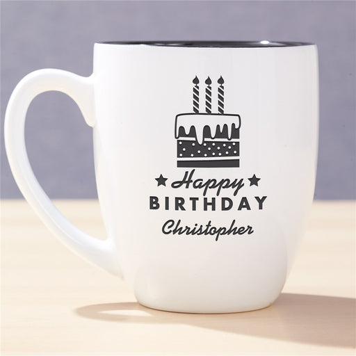 Engraved Happy Birthday Cake Bistro Mug - Custom Birthday Bistro Coffee Mug - Way Up Gifts