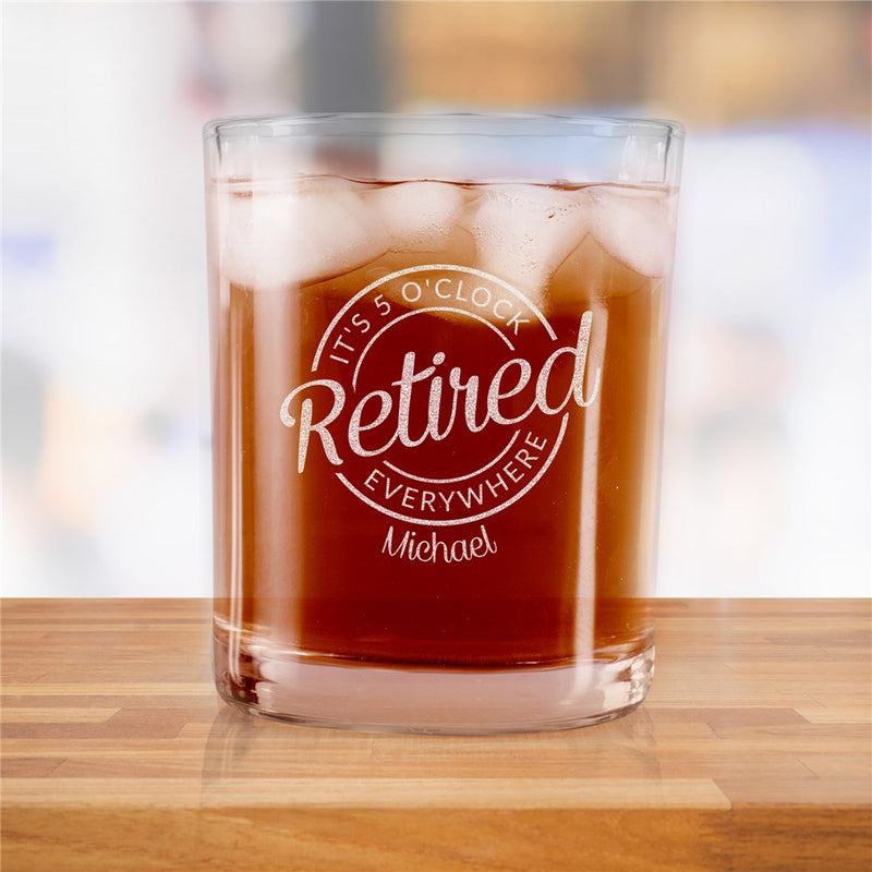 Engraved Retired It's 5 O'Clock Everywhere Rocks Glass - LED Gift Works