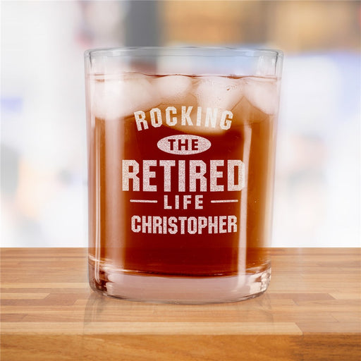 Engraved Rocking The Retired Life Rocks Glass - LED Gift Works