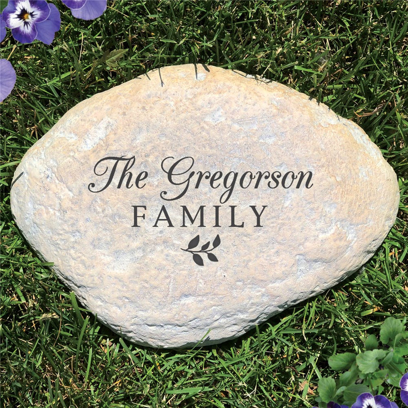 Family Name with Baby Branch Garden Stone - Realistic Resin Design with Hide a Key - LED Gift Works