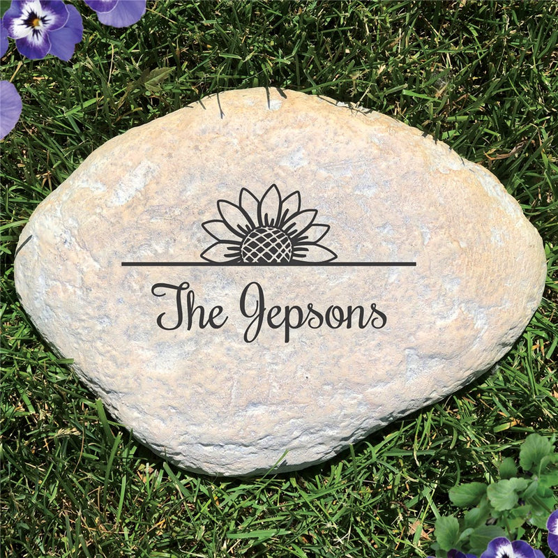 Sunflower Family Name Garden Stone - Realistic Resin Design with Hide a Key - LED Gift Works
