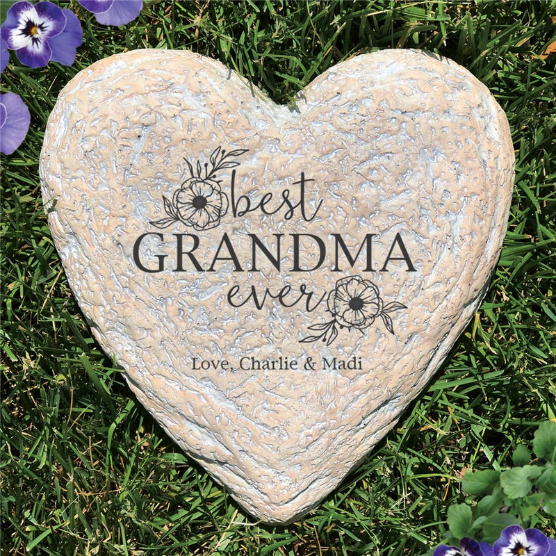 Best Grandma Ever Heart Garden Stone - Realistic Resin Design - LED Gift Works