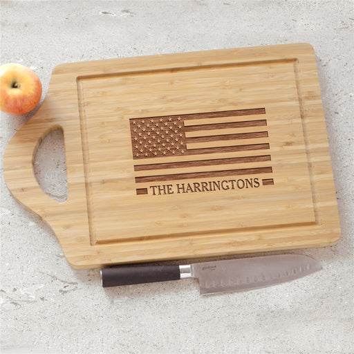 Engraved American Flag Cutting Board - Family Name Patriotic Gift - Way Up Gifts