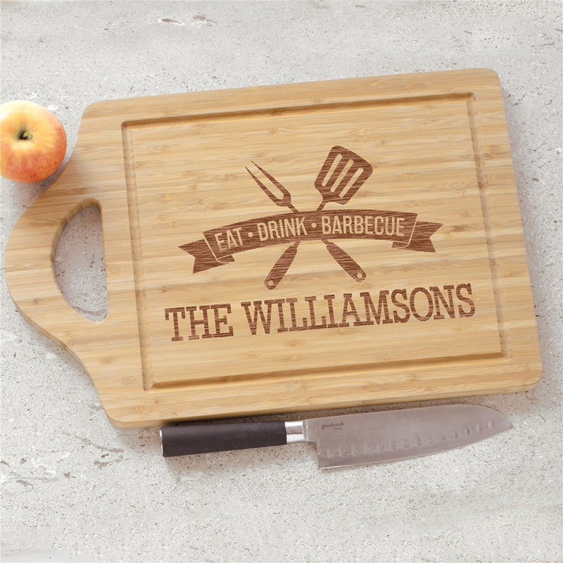Engraved "Eat Drink Barbecue" Cutting Board - Large BBQ Themed Kitchen Board - LED Gift Works