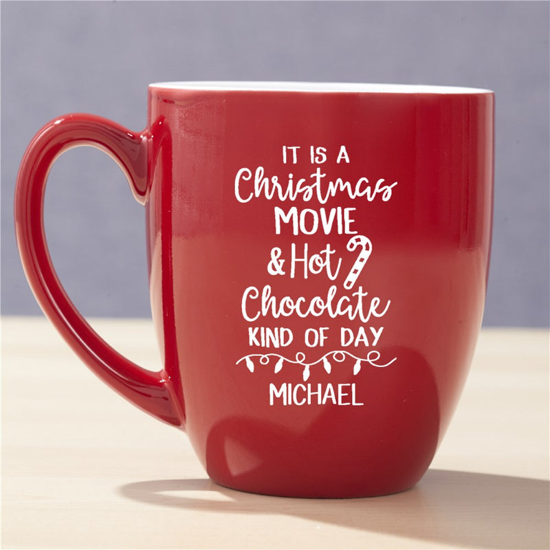 Engraved Christmas Movie Hot Chocolate Red Mug - Cozy Mug for Holiday Movie Nights - LED Gift Works