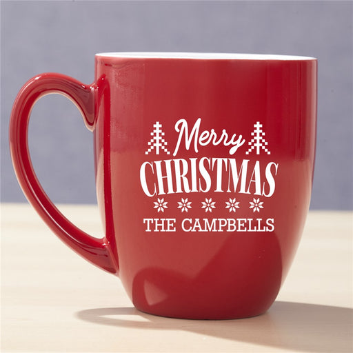 Engraved Merry Christmas Sweater Pattern Red Mug - Personalized Holiday Sweater Mug - Way Up Gifts