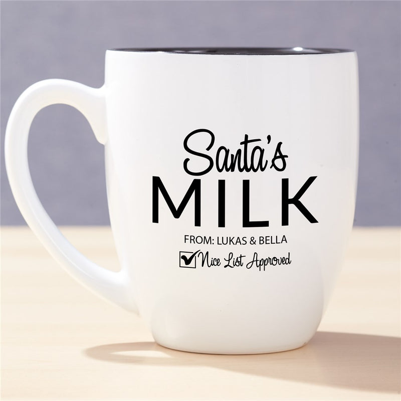 Engraved Santa's Milk White Bistro Mug - Personalized Milk for Santa Mug - LED Gift Works
