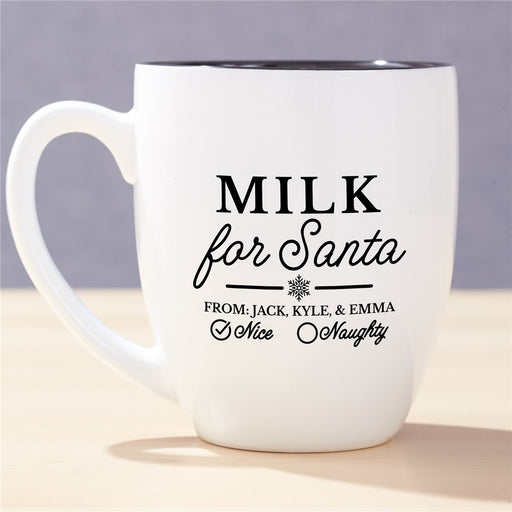 Engraved Milk for Santa Nice Check Mark White Bistro Mug - Custom Santa Treat Mug - Way Up Gifts