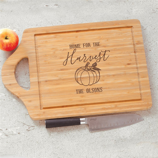 Engraved Home for the Harvest Cutting Board - Watercolor Pumpkin & Leaves - Way Up Gifts