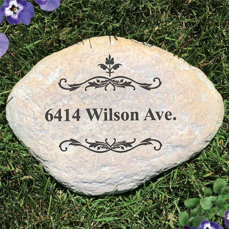 Filigree Welcome Address Garden Stone - Realistic Resin Design with Hide a Key - LED Gift Works