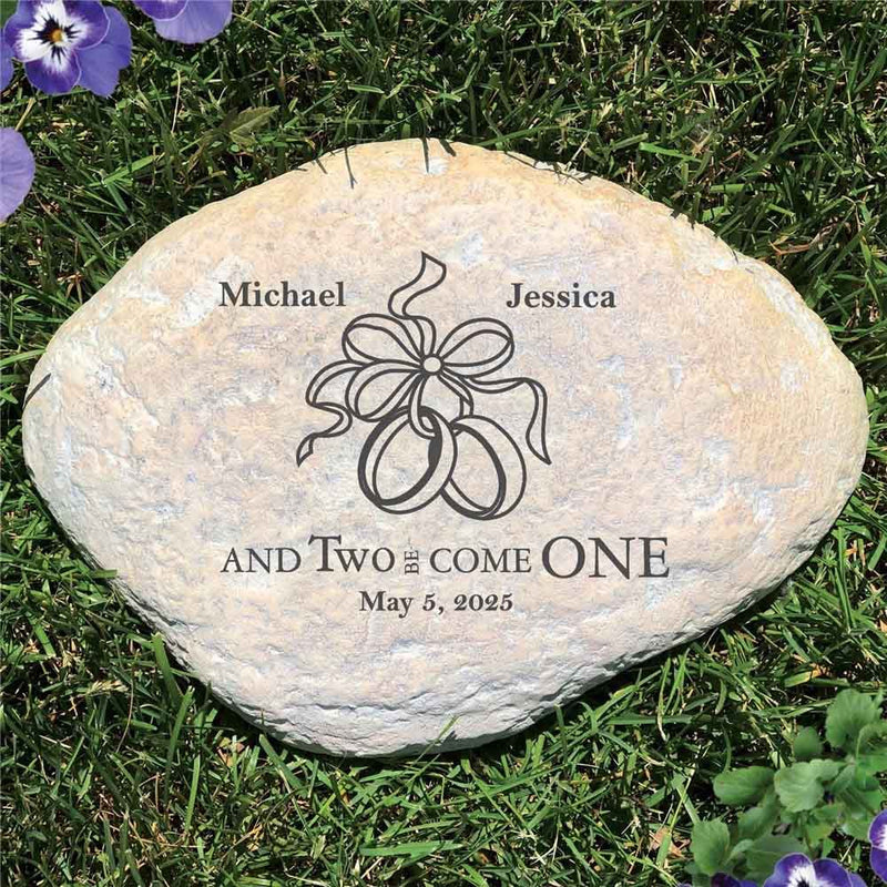 Two Become One Wedding Garden Stone - Realistic Resin Design with Hide a Key - LED Gift Works