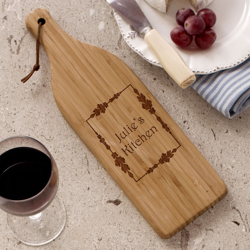 Engraved Wine Bottle Cutting Board - Personalized Kitchen Gift for Wine Lovers - LED Gift Works