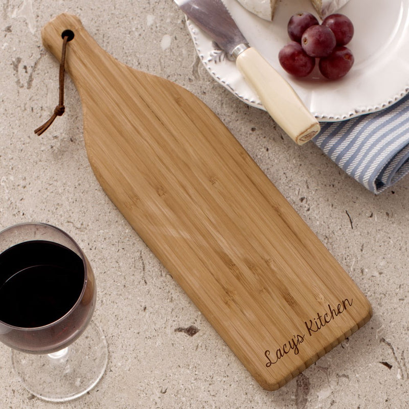 Engraved Bamboo Wine Bottle Cheese Cutting Board - Personalized Wine Lover Gift - LED Gift Works