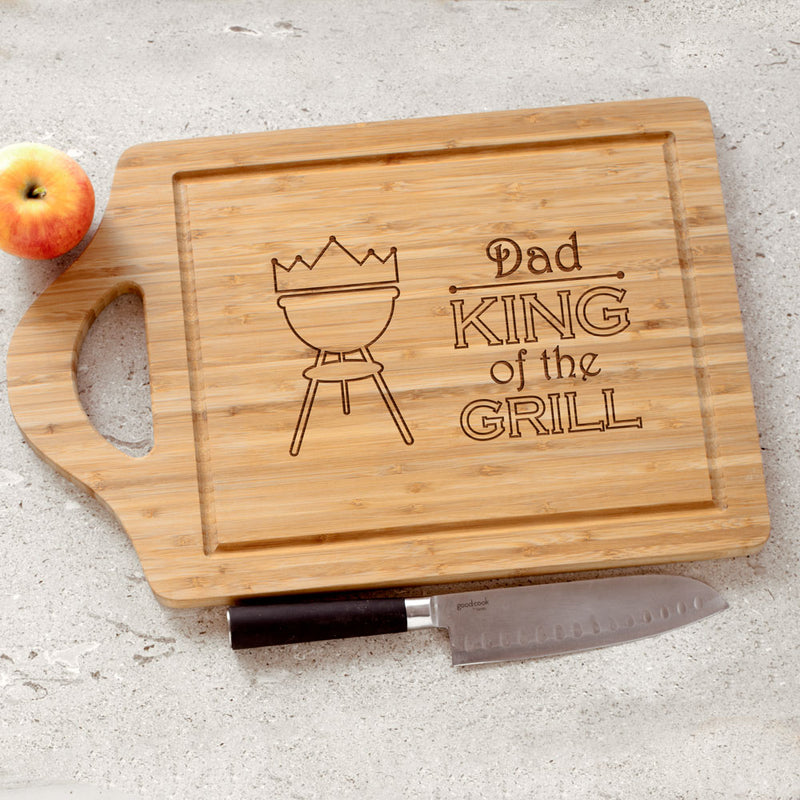 Personalized King of the Grill Cutting Board - BBQ Master Bamboo Board - LED Gift Works