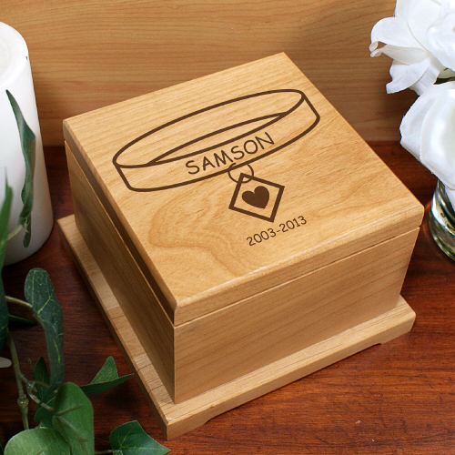 Personalized Engraved Wooden Pet Memorial Urn – Forever Loved Collar Design - LED Gift Works