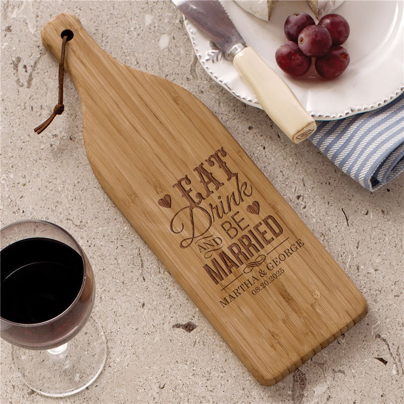 Personalized Wine-Shaped Cutting Board - Engraved Couples Wine Bottle Cheese Board - LED Gift Works