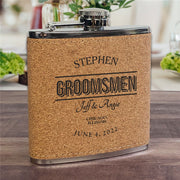Custom Cork Flask - Groomsmen Gift with Name & Wedding Date - LED Gift Works