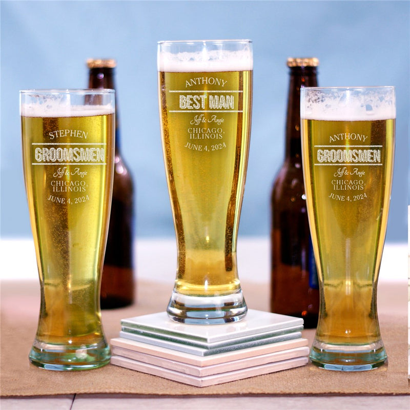 Personalized Pilsner Glass - Engraved Groomsmen Beer Gift - LED Gift Works