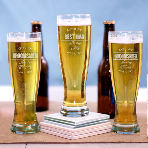 Personalized Pilsner Glass - Engraved Groomsmen Beer Gift - Way Up Gifts