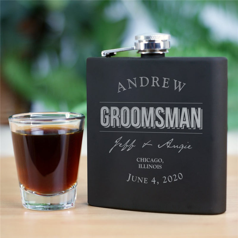 Engraved Matte Black Stainless Steel Flask - Classic Groomsmen Gift - LED Gift Works
