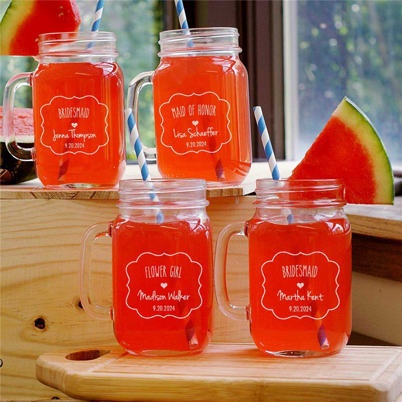 Personalized Mason Jar - Custom Wedding Party Drinkware Favor - LED Gift Works