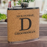 Engraved Groomsmen Cork Flask - Personalized with Name & Initial - LED Gift Works