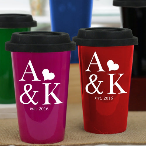 Engraved Couples Established Travel Mug - Romantic Mug with Couple's Initials & Year - LED Gift Works