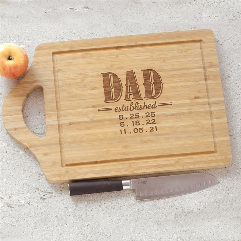 Personalized Established Dad Cutting Board - BBQ Handle Board for Fathers - LED Gift Works