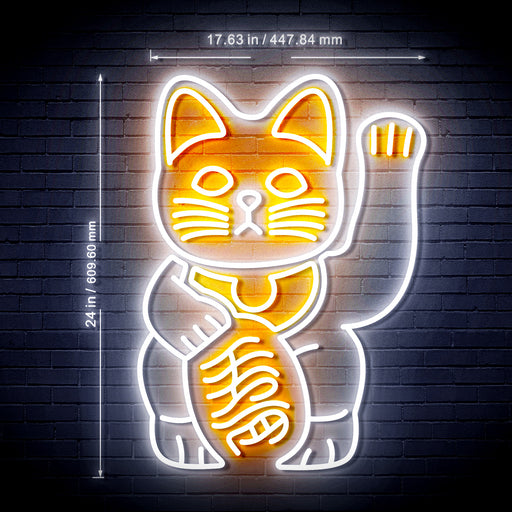 Maneki Neko Lucky Cat Welcome Japan Ultra-Bright LED Sign with Remote (Neon-Style, LED Technology) - Way Up Gifts