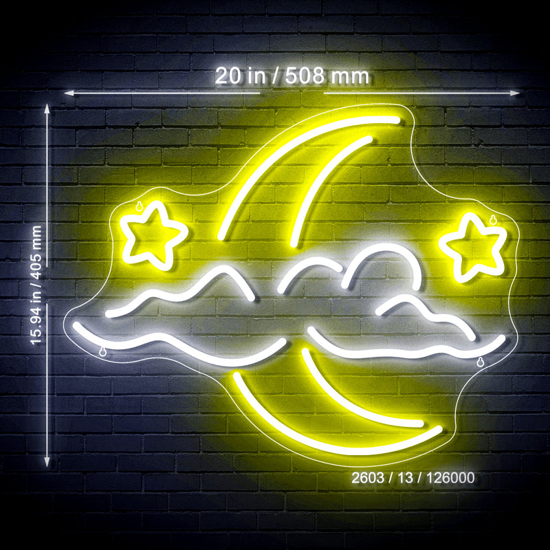 Moon with Cloud and Stars Ultra-Bright Neon-Style LED Business Window Sign with Remote