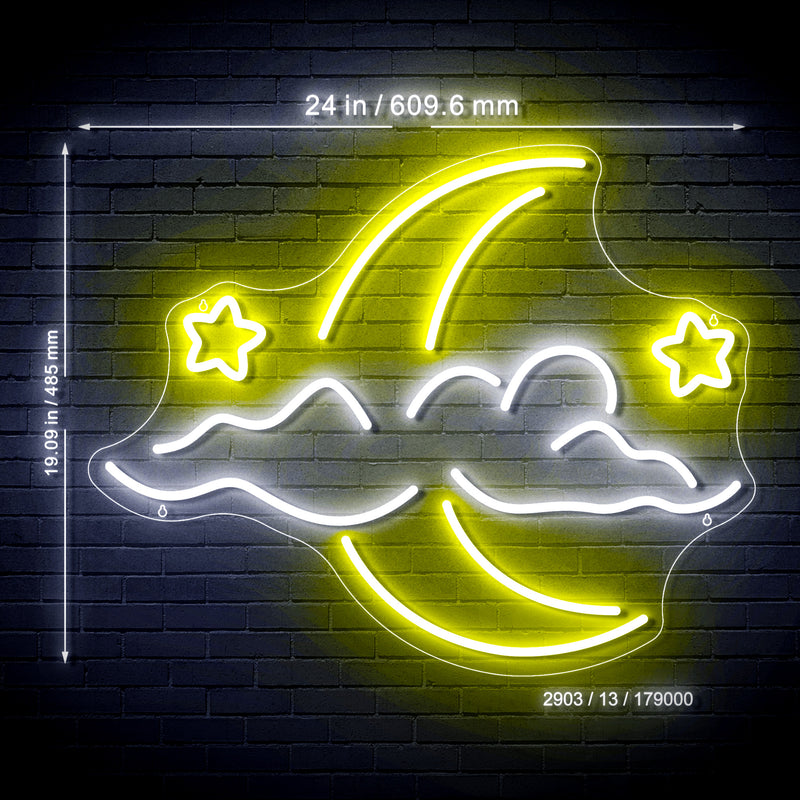 Moon with Cloud and Stars Ultra-Bright Neon-Style LED Business Window Sign with Remote