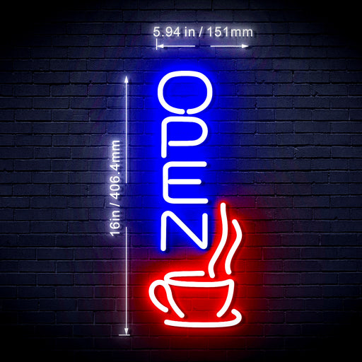 Vertical Open Coffee Flex Silicone LED Sign (Neon-Style, LED Technology) - Way Up Gifts