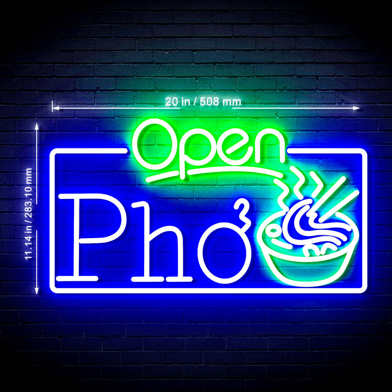 Open Pho Vietnam Noodles Ultra-Bright LED Sign with Remote (Neon-Style, LED Technology) - LED Gift Works
