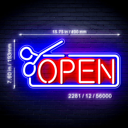 16" Barber Salon Hair Cuts Scissors Open Flex Silicone LED Sign (Neon-Style, LED Technology) - LED Gift Works