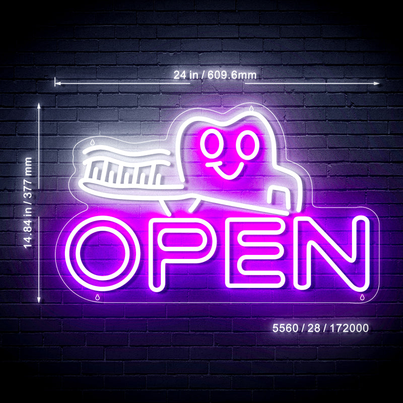Open Toothbrush Dentist Ultra-Bright LED Sign with Remote (Neon-Style, LED Technology) - LED Gift Works