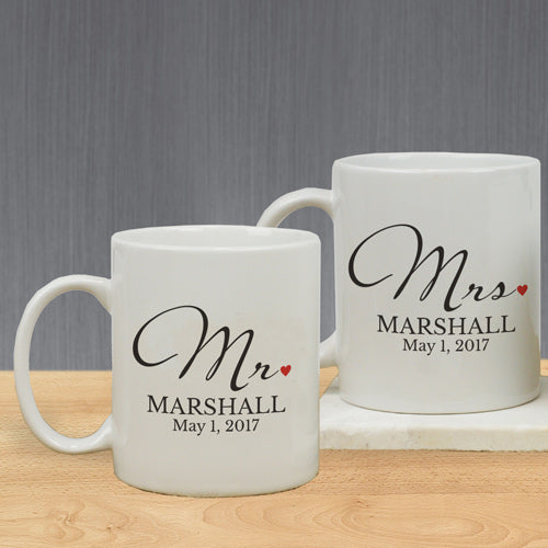 Mr and Mrs Personalized Mug Set - Personalized Coffee Mugs for Married Couples - Way Up Gifts