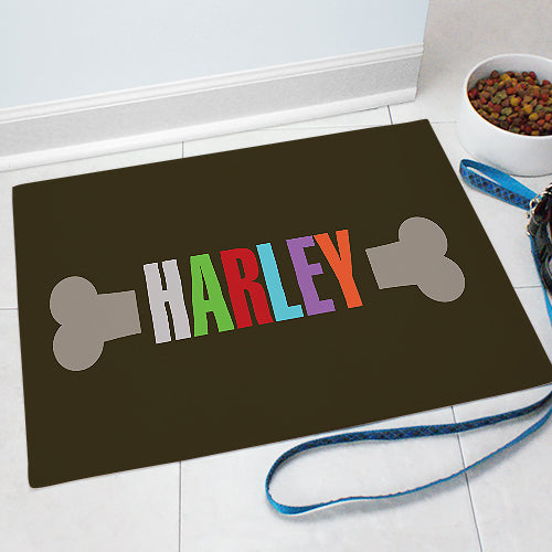 Dog Bone Personalized Pet Mat - Custom Feeding Rug - Way Up Gifts