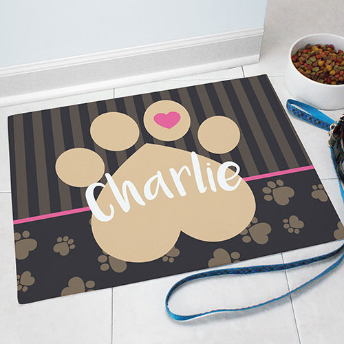 Heart Toe Paw Pet Food Mat - Personalized Dog or Cat Feeding Mat - LED Gift Works