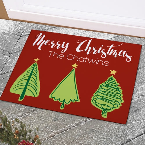 Christmas Tree Personalized Doormat - Custom Holiday Entry Mat - Way Up Gifts