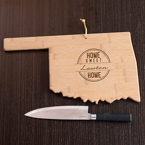 Personalized Oklahoma State Cutting Board - Home Sweet Home Kitchen Board - LED Gift Works