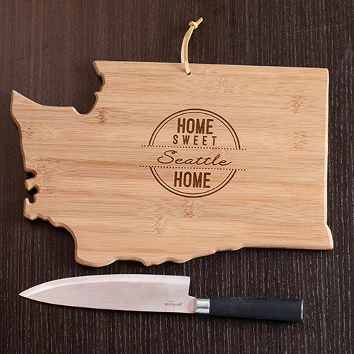 Personalized Washington State Cutting Board - Home Sweet Home Bamboo Board - LED Gift Works