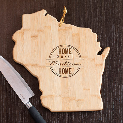 Personalized Wisconsin State Cutting Board - Home Sweet Home Kitchen Gift - LED Gift Works