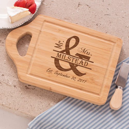 Engraved Mr. and Mrs. Cutting Board - Personalized Couple Kitchen Gift - LED Gift Works