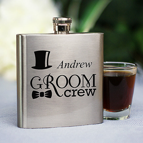 Groom Crew Flask - Personalized Groomsmen Hip Flask - LED Gift Works