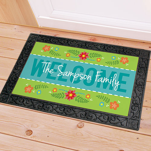 Spring Personalized Welcome Mat - Custom Floral Entry Mat - LED Gift Works
