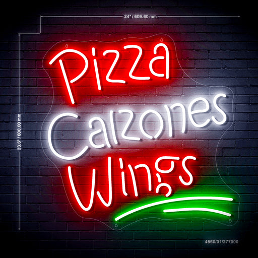 Pizza Calzones Wings Ultra-Bright LED Sign with Remote (Neon-Style, LED Technology) - LED Gift Works