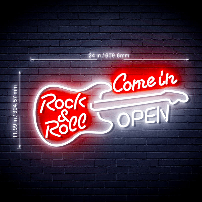 Come in Open Guitar Rock & Roll Ultra-Bright LED Sign with Remote (Neon-Style, LED Technology) - LED Gift Works