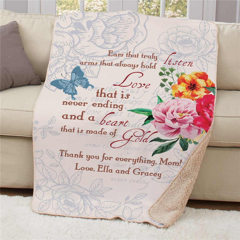 Personalized Mothers Day Sherpa Blanket - Loving Message for Mom - LED Gift Works